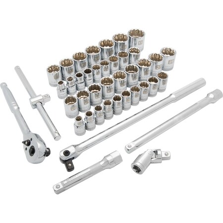 Dynamic 1/2"Dr 41Pcs 12 Pt Std, SAE/Metric Socket Set, 3/8"-1-5/16", 10mm-28mm D018011